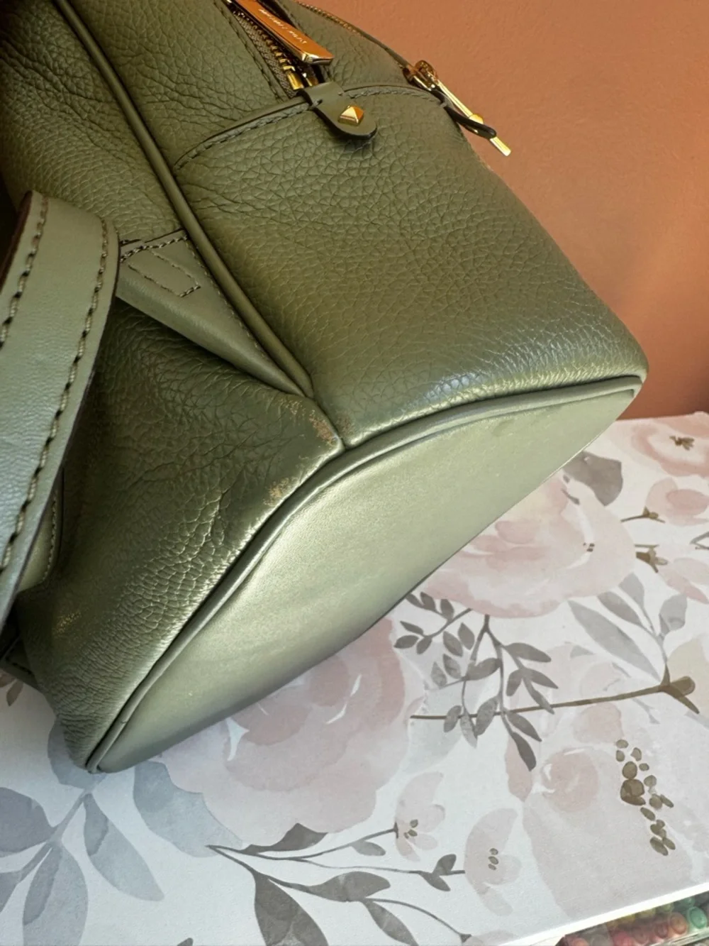 Michael Kors Olive Green Leather Backpack with Gold Hardwarw– Medium - Picture 12 of 12